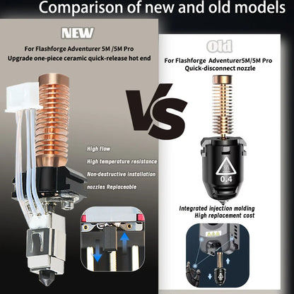Hotend Kit for Flashforge Adventurer 5M/5M Pro - Ceramic Heating Block, 280℃ Hot End & Hard Steel Nozzle for 3D Printing