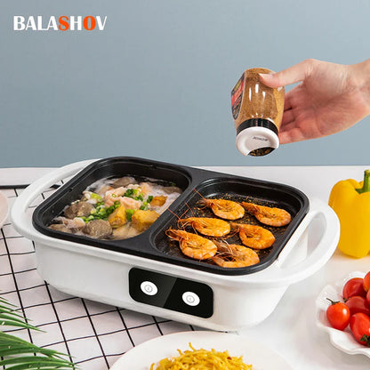 2 in 1 Non-Stick Shabu Pot and Griddle - Multi-Cooker for BBQ, Shabu Shabu, Steaks, Ramen and Noodles, Electric Cooking Pot