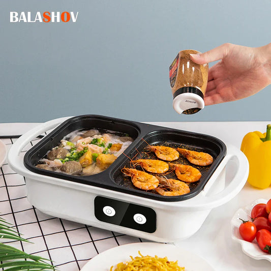 2 in 1 Non-Stick Shabu Pot and Griddle - Multi-Cooker for BBQ, Shabu Shabu, Steaks, Ramen and Noodles, Electric Cooking Pot