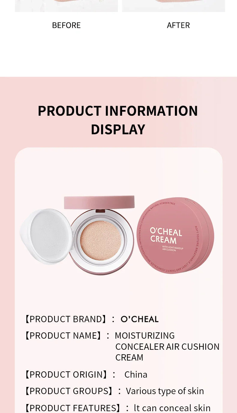 OCHEAL CC Cream Cushion Foundation – Long-Lasting Moisturizing Concealer & BB Cream for Face Makeup
