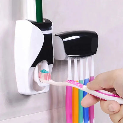 2PCS Automatic Toothpaste Dispenser Set – Wall-Mount Dust-Proof Toothbrush Holder & Squeezer for Bathroom Accessories