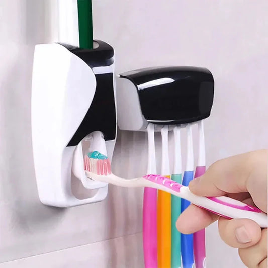 2PCS Automatic Toothpaste Dispenser Set – Wall-Mount Dust-Proof Toothbrush Holder & Squeezer for Bathroom Accessories