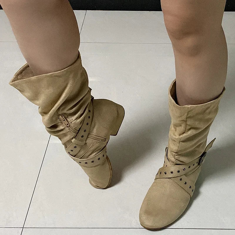 Wedopus Women’s Customized Heel Western Dance Boots – Black Suede Cowboy Shoes for Urban Dancing