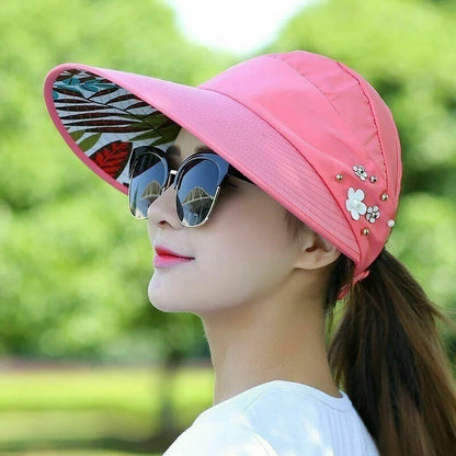 Stay Cool in Style: Women's Foldable Wide Brim Sun Hat for Summer - Anti-UV Beach Visor Caps