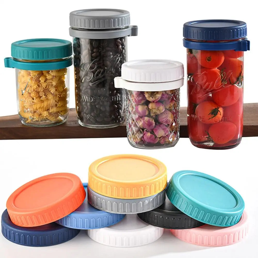 6pcs Reusable Plastic Mason Jar Lids - Leak-Proof Wide Mouth Bottle Covers with Spout for Kitchen Use