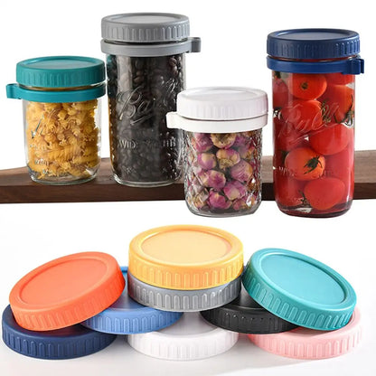 6pcs Reusable Plastic Mason Jar Lids - Leak-Proof Wide Mouth Bottle Covers with Spout for Kitchen Use
