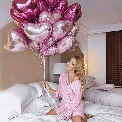 10pcs 18-inch Rose Gold Heart Shape Foil Balloons - Wedding and Birthday Party Decorations, Aluminum Foil Ballons, Air Balls Globos
