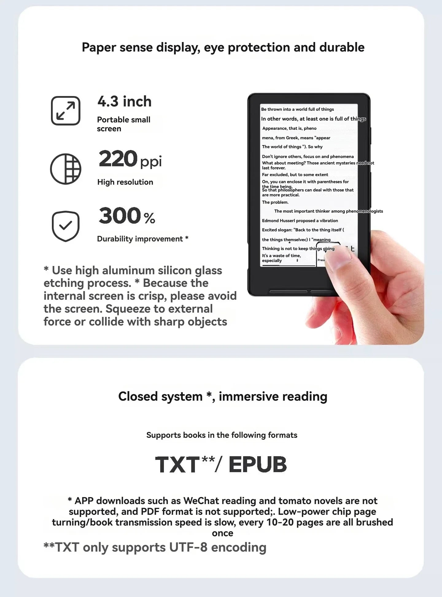 XTEINK X4 4.3" Portable E-Ink Reader — Magnetic, Lightweight, Ultra-Thin Screen, 800×480 Resolution 220PPI Set