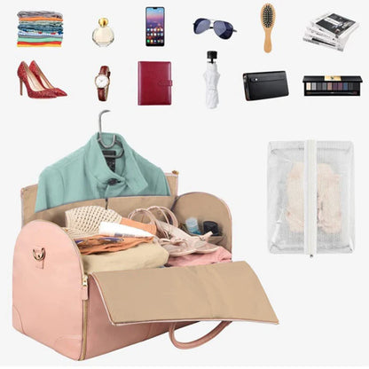 Foldable Women's Carry-On Travel Bag - Large PU Leather Duffel for Business & Clothing Storage