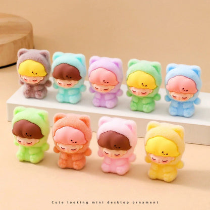 9pcs Babythree Dimoo Anime Flocked Action Figures Decorative Pendant Kawaii Desktop Dolls Toy Gifts