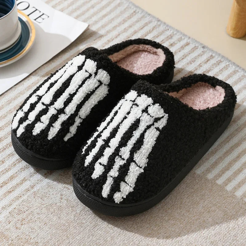 Skull Cartoon Winter Slippers – Warm Cotton Indoor Slippers for Men & Women, Cozy Couple Home Shoes