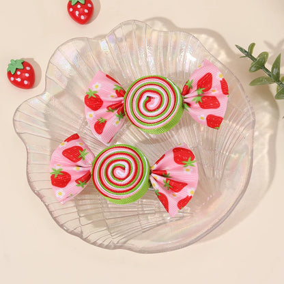 2-Piece Candy Bow Hair Clips – Sweet Strawberry & Heart Print Barrettes for Girls & Kids
