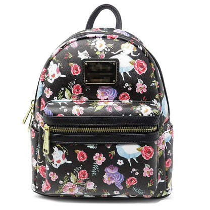 The Aristocats Marie Mini Backpack – Floral Print Schoolbag with Villains Scene, Maleficent & Sleeping Beauty Design for Kids