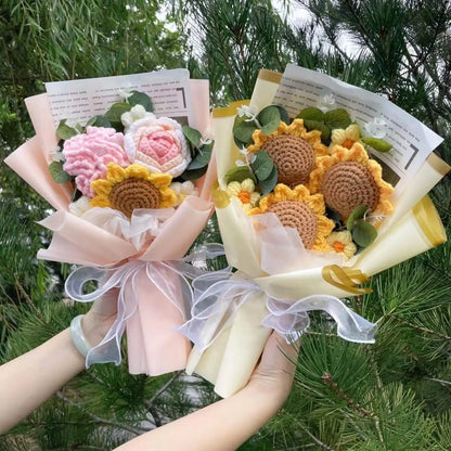 Knitted Sunflower Bouquet — Handmade Crochet Flowers for Valentine, Mother’s Day & Birthday Gifts