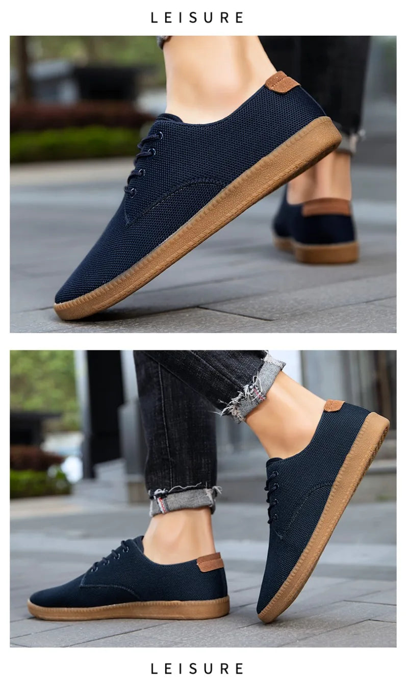 Men’s Canvas Casual Sneakers — Lightweight Slip-On Vulcanized Flats & Loafers, Comfortable Trainers Shoes
