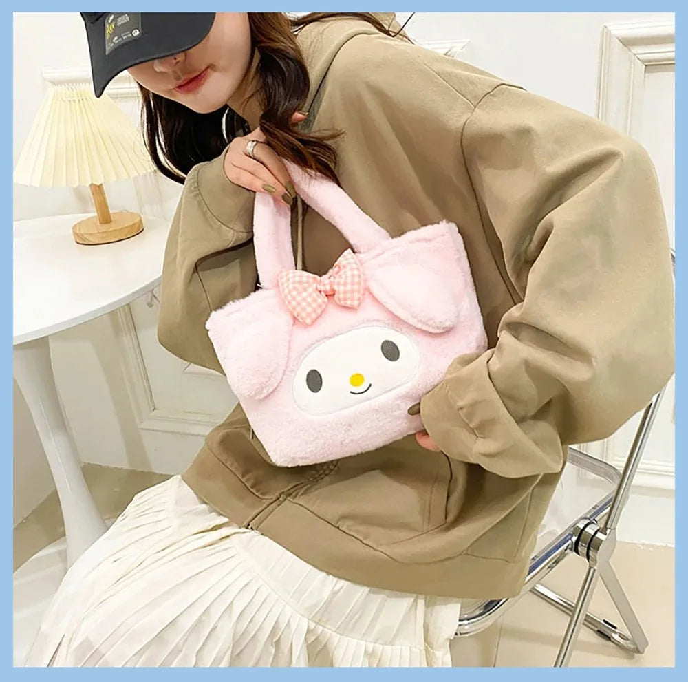Kawaii Sanrio Kuromi Plush Backpack – Lolita Style Stuffed Animal Doll, My Melody Tote Bag for Women & Girls, Christmas Gift