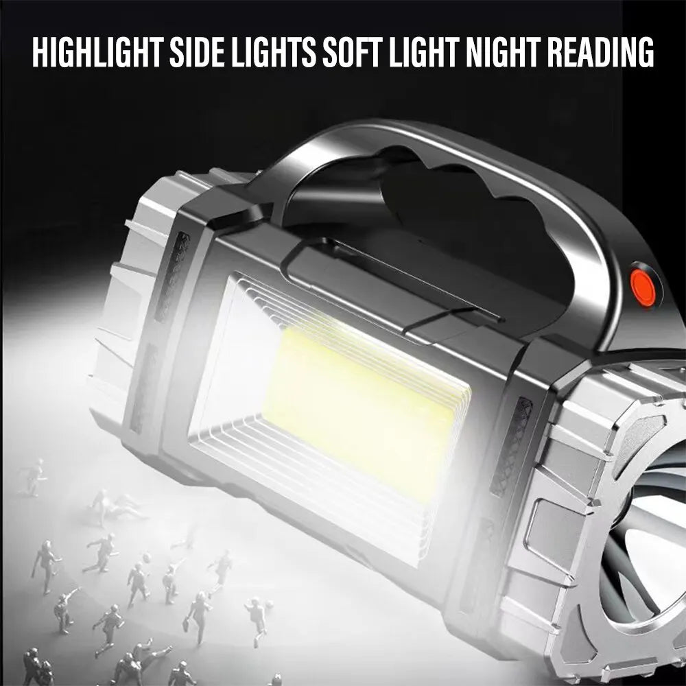 High Power Rechargeable LED Flashlight: Portable Multifunctional Light with Side Light - Waterproof, Multiple Lighting Modes
