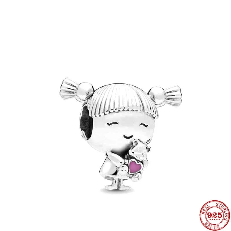 Europe 925 Silver Family Charm Pendant - Boy, Girl, Mom & Sisters Bead for Pandora Bracelet, Sparkling Dangle Jewelry