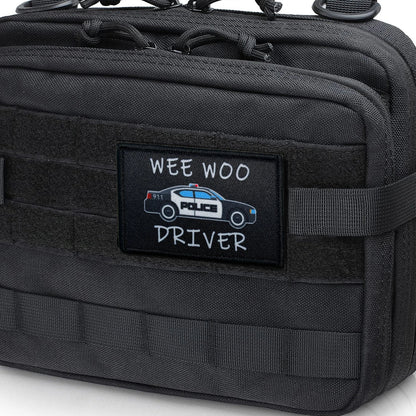 Wee Woo Driver Patch - 2"x3" Funny Removable Patch for Police Car, Ambulance EMT, Fire Engine with Hook & Loop Backing