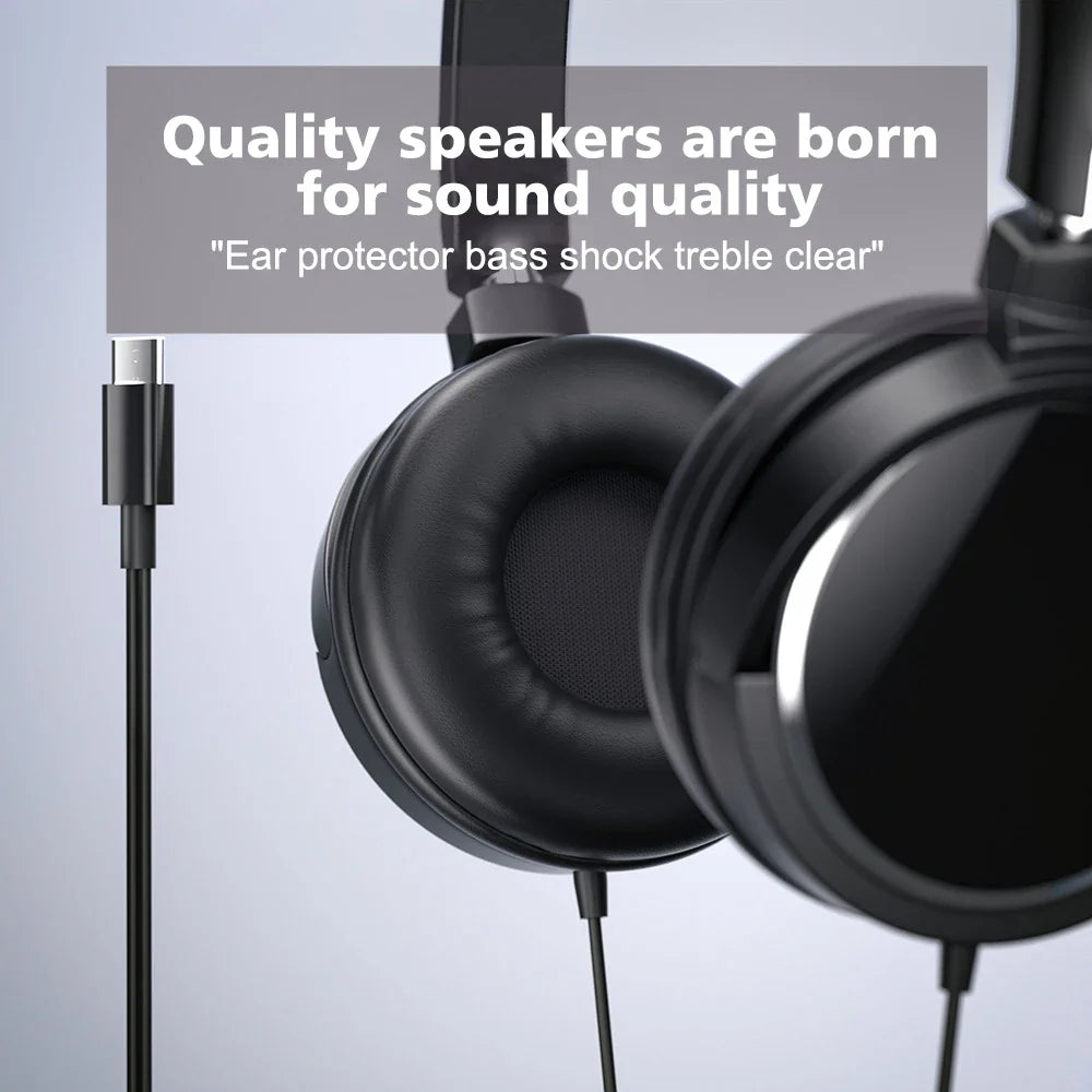 3.5mm & Type-C Wired Headphones - Foldable Stereo Headset with Bass & Noise Cancellation