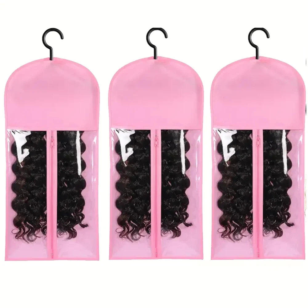 Premium Wig Storage Bags - Transparent Hanging Organizer with Metal Hangers for Wigs & Hair Extensions