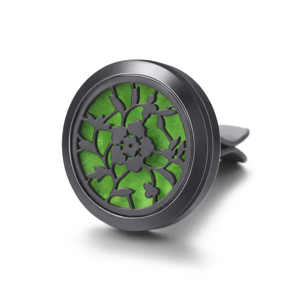 All-Black Tree of Life Car Air Freshener – Stainless Steel Aromatherapy Essential Oil Diffuser Locket Pendant