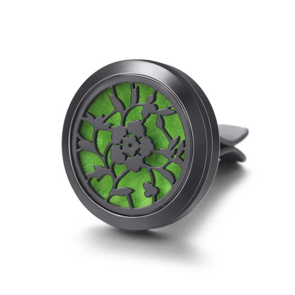 All-Black Tree of Life Car Air Freshener – Stainless Steel Aromatherapy Essential Oil Diffuser Locket Pendant