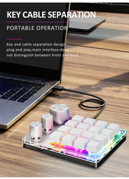2.4G Bluetooth Mechanical Keyboard – 16-Key Custom USB with Knob, Volume Control, Macro & Gaming Modes