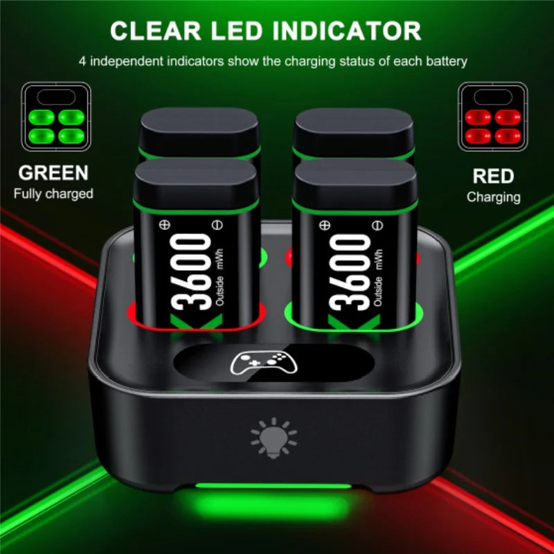 Rechargeable 3600mWh Battery Pack for Xbox One & Xbox Series X/S Controllers – Charging Accessory Set (4 Pack)
