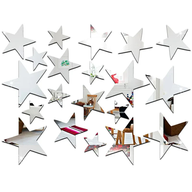 20pcs Acrylic Star Mirror Wall Stickers – Cartoon Starry Wall Decals for Kids Room, Home Decor & Cute Wall Art Murals