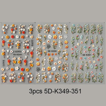 5D Daisy Nail Stickers - Embossed Spring Floral Self-Adhesive Decals for Acrylic Nail Art & DIY Manicure Decoration
