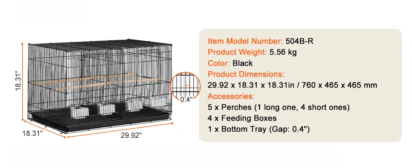 SucceBuy 30" Stackable Divided Bird Cage – Portable Travel Birdcage with Handle & Perch