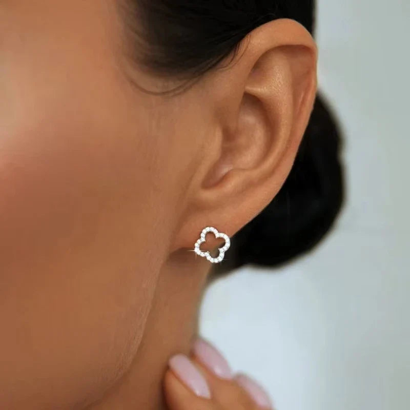 Women’s Leaf Hollow Zircon Stud Earrings – Elegant Triple Flower Fashion Jewelry for Party & Gift
