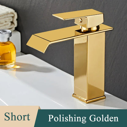 Bathroom Basin Sink Faucet - Deck Mount Waterfall Spout Tap with Single Handle, Hot & Cold Water Mixer for Vanity Washbasin