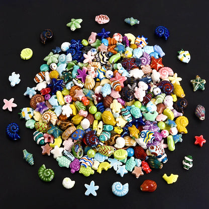 10/20/30PCS Colorful Ceramic Animal Beads – 2mm Hole Clownfish, Turtle, Star & Conch Shell for DIY Jewelry, Bracelets & Crafts