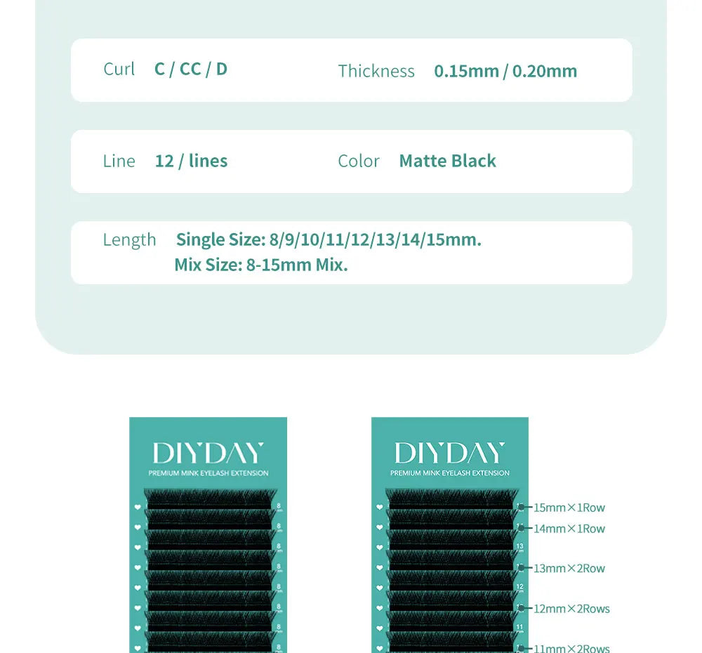 DIYDAY Flat Individual Lash Extensions – 0.15/0.20 Split Tips, Softer Ellipse Classic False Eyelashes Supplies