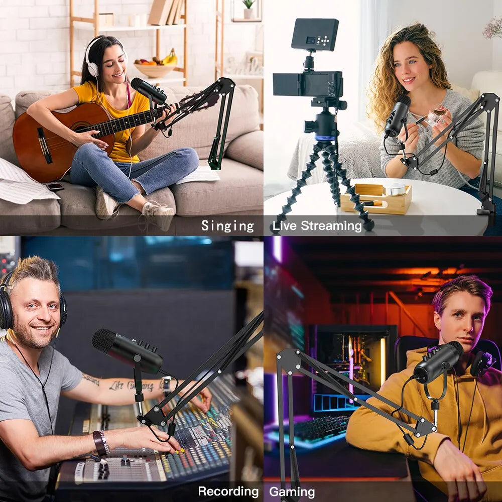 Haomuren USB Podcast Microphone Kit - Cardioid Condenser Mic with Boom Arm for PC Recording, YouTube & Streaming