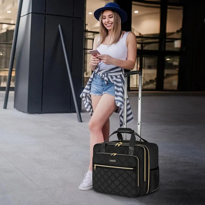 Extra Large 18" Laptop Rolling Bag for Women – Black Travel, Work & College Bag with Wheels
