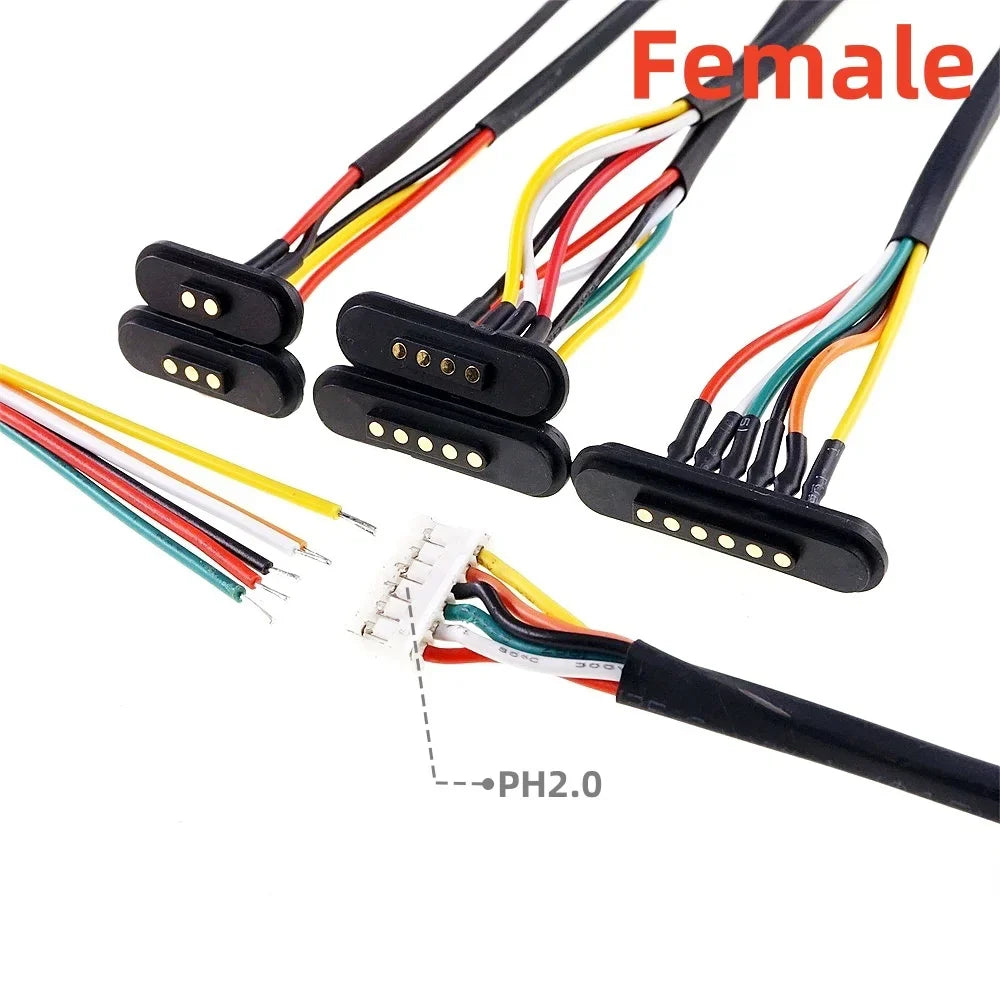2A Waterproof Magnetic Pogo Pin Connector – 2.54mm Spring-Loaded DC Power Socket, 2-6 Positions