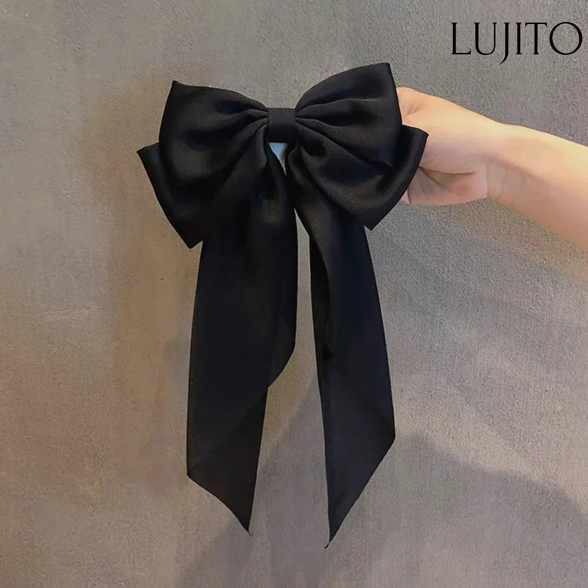 Women's Large Satin Bow Hair Clip – Black, White & Red Retro Hair Accessory for Daily Wear
