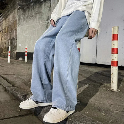 Men’s Loose Straight Leg Jeans - 2026 Streetwear Wide-Leg Fashion Pants in Black & Light Blue
