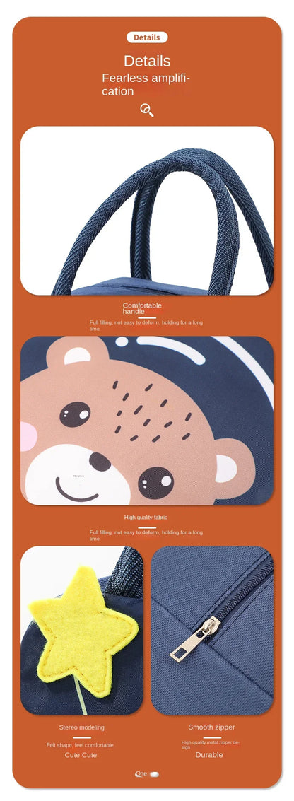 Cartoon Children’s Lunch Bag – Thermal Insulated, Waterproof Oxford Cloth Tote with Aluminum Film, Portable and High-Quality