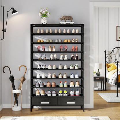 Tribesigns 10-Tier Shoe Rack Organizer – Vertical Shoe Shelf with 4 Drawer Bins, Holds 32 Pairs for Closet & Entryway
