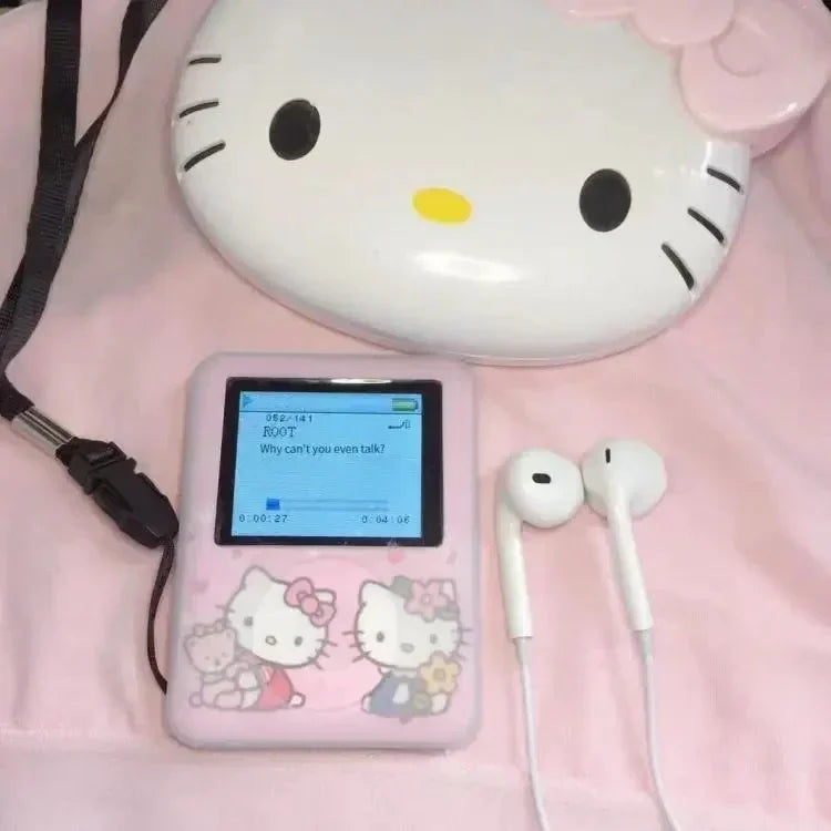 Kawaii Hello Kitty Mini MP3 Player – Cartoon Anime Portable Music Walkman for Students, Sports & External Sound Playback