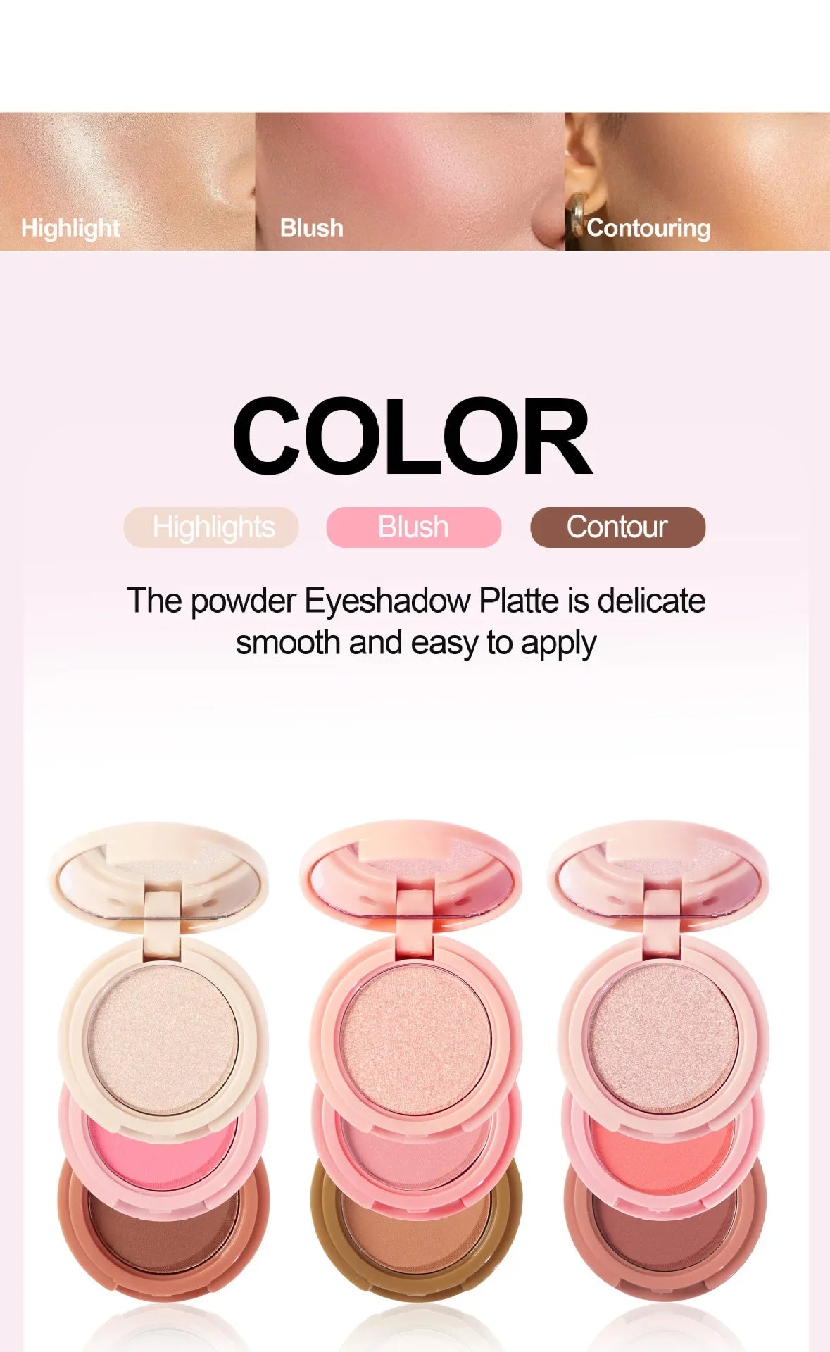 Handaiyan 3-in-1 Eyeshadow, Highlighter & Blusher Palette – Moonlight Stone Glitter Powder for Face & Nose