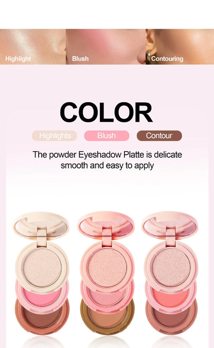 Handaiyan 3-in-1 Eyeshadow, Highlighter & Blusher Palette – Moonlight Stone Glitter Powder for Face & Nose