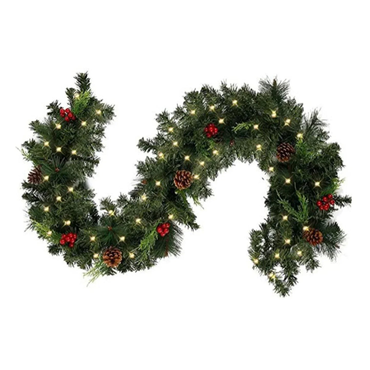 1.8M/2.7M Christmas Rattan Garland with Red Berries – DIY Wreath Decoration for Home, Wall & Door Party Decor