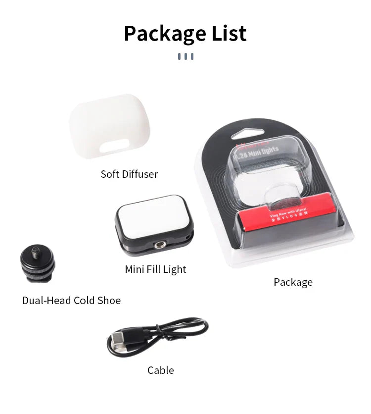 Ulanzi VL28 6500K Mini LED Video Light — Rechargeable On-Camera Light for GoPro 10/9/8 & iPhone 13/12/11