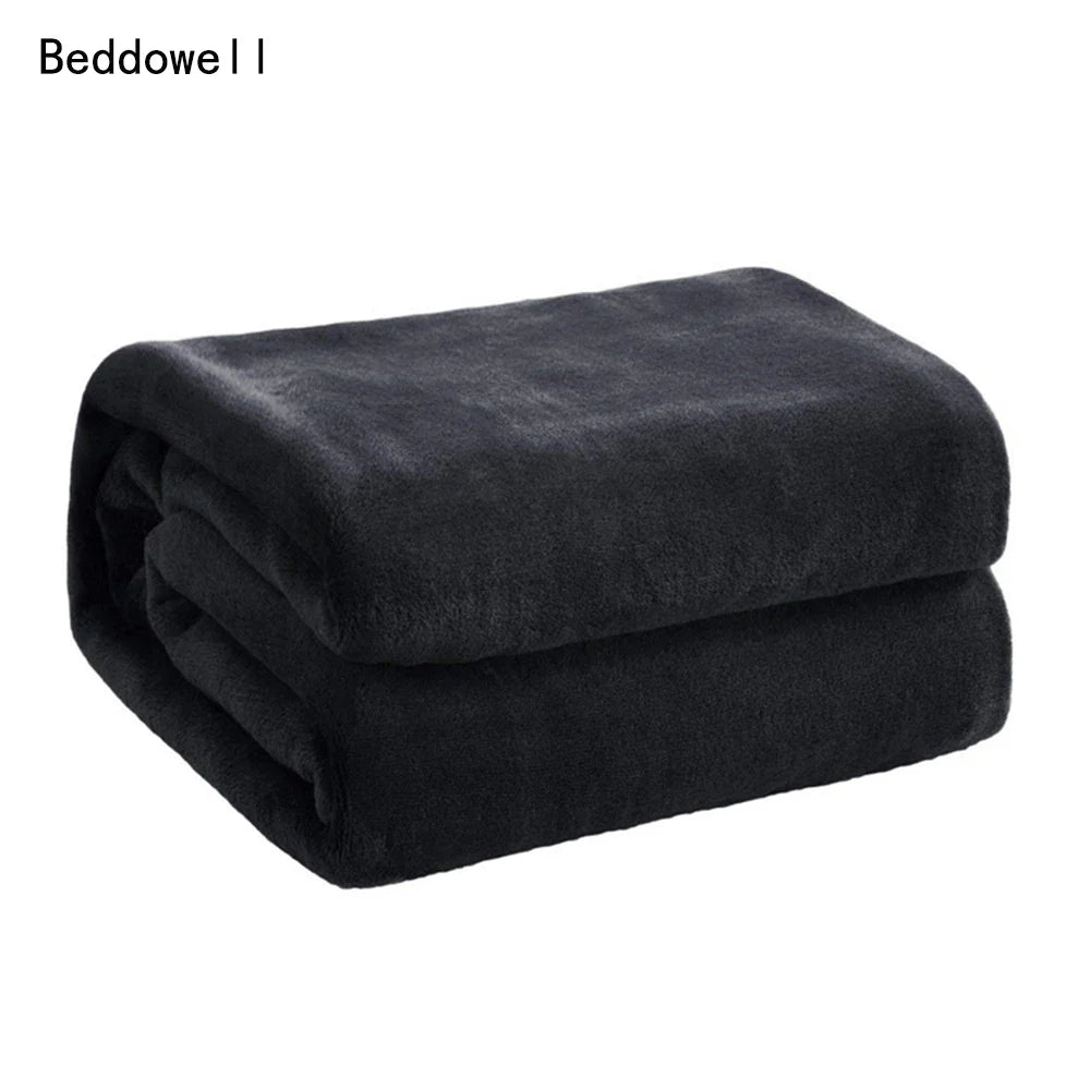 Spring & Winter Flannel Blanket – Soft, Fluffy Coral Fleece Sofa Cover & Bedspread, Solid Blue & Black Plush Blanket for Beds