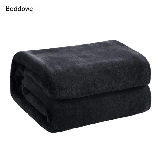 Spring & Winter Flannel Blanket – Soft, Fluffy Coral Fleece Sofa Cover & Bedspread, Solid Blue & Black Plush Blanket for Beds